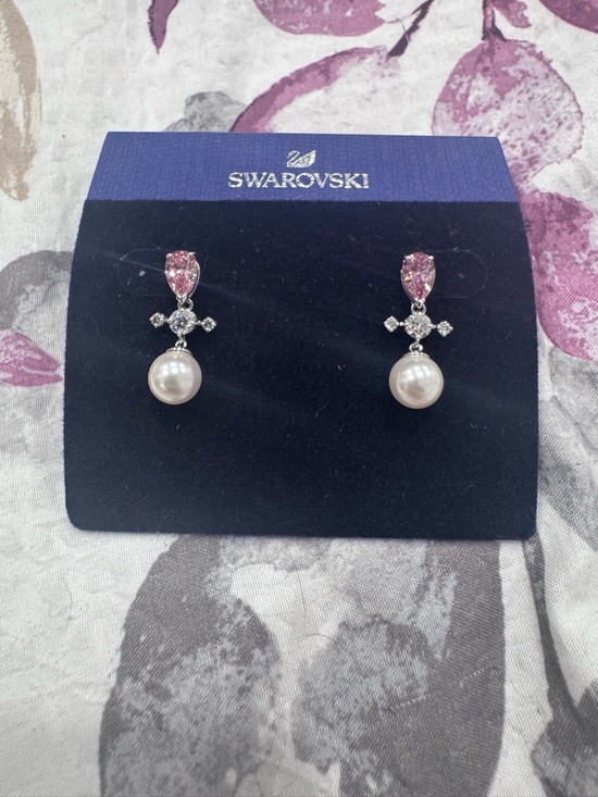 Swarovski Jewelry - Swarovski Pink Crystal Tear & Pearl Drop Earrings